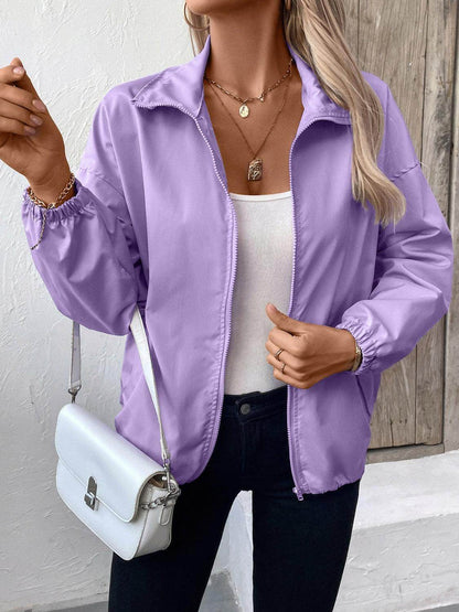 Ivy Lane Pocketed Zip Up Long Sleeve Jacket for Women