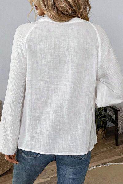 Embroidered Notched Long Sleeve Blouse for Women Fashion