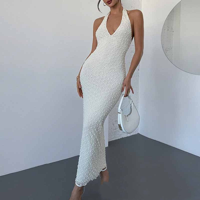 Stylish ChicAnd Elegant V-neck Backless Halter Summer Dress