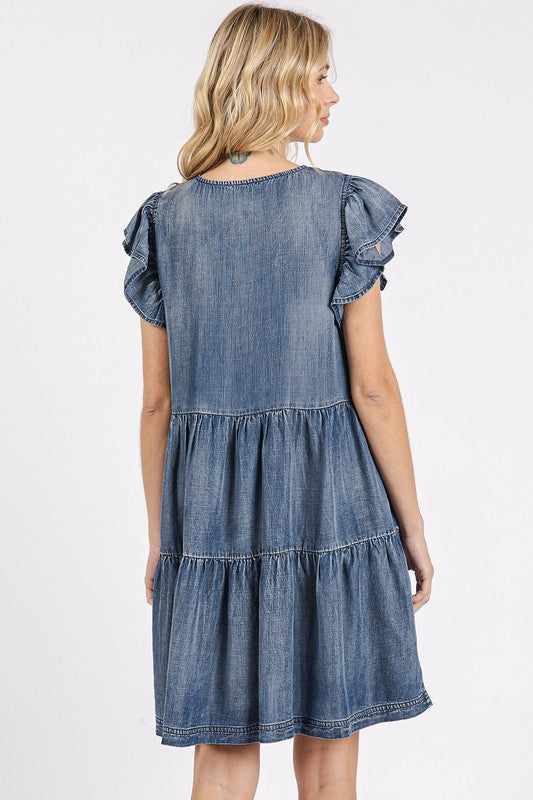V-Neck Ruffled Cap Sleeve Mini Dress For Women – Feminine, Elegant, Playful, Flattering &amp; Stylish Dress for Various Occasions