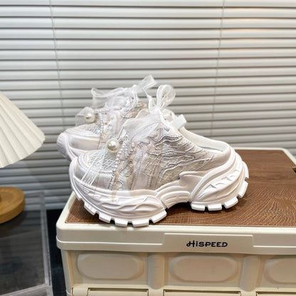 Pearl Lace Bow Baby Girl Daddy Shoes