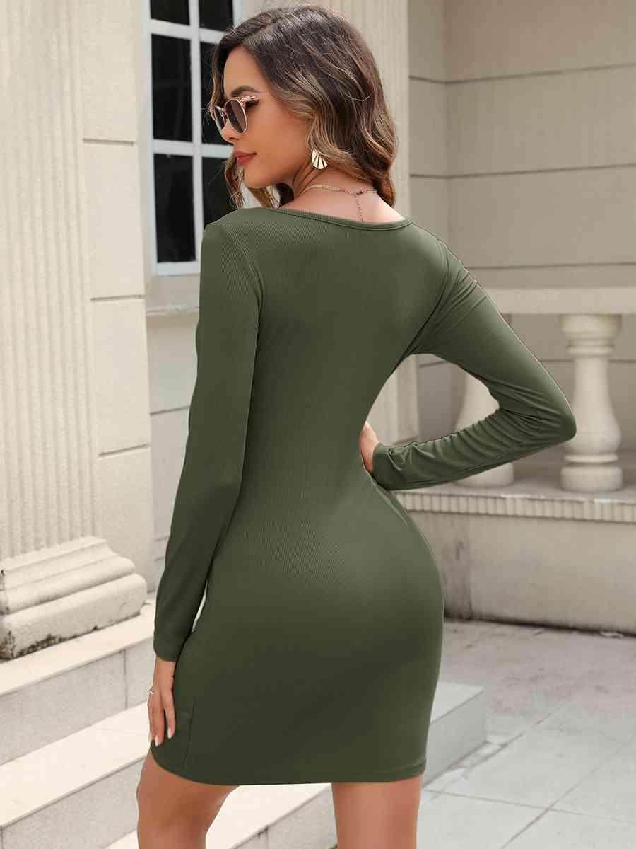 Round Neck Long Sleeve Mini Dress for Casual Style