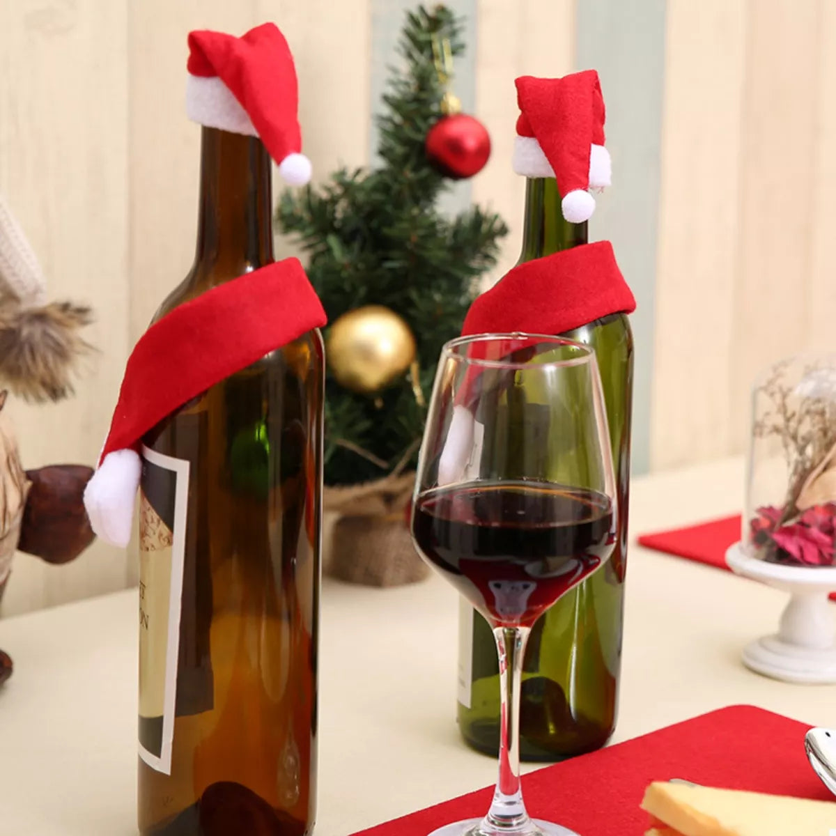 2 Piece Christmas Wine Bottle Santa Hat &amp; Scarf Decorative Covers