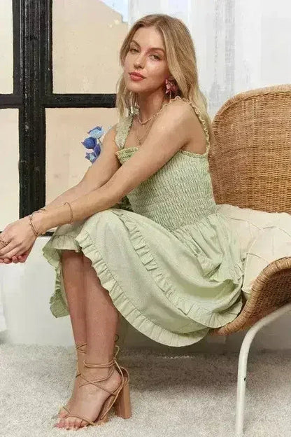 Smocked Ruffled Wide Strap Mini Dress – Sweet &amp; Stylish
