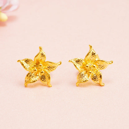 Versatile Sandblasted Gold Flower Elegant Womens Earrings