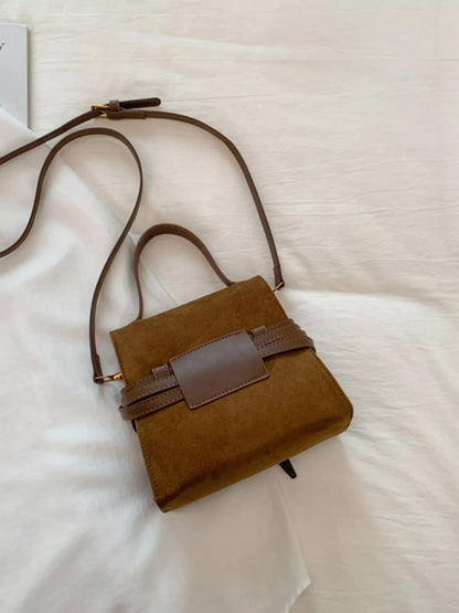 Suede Buckle Decor Crossbody Bag