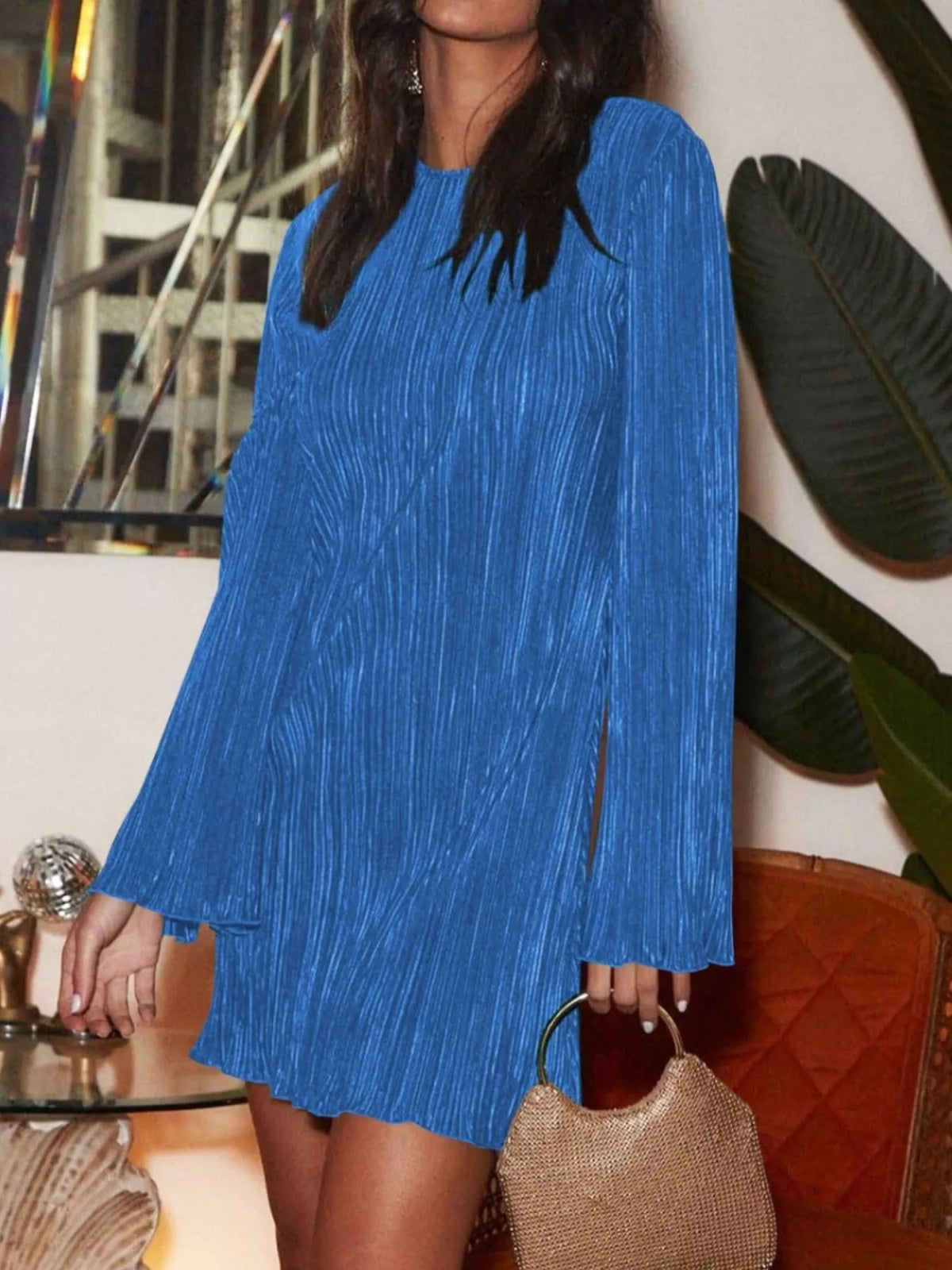 Cutout Back Flare Sleeve Dress