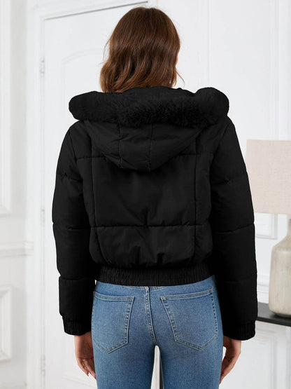Pocketed Long Sleeve Cropped Hooded Winter Coat for Women