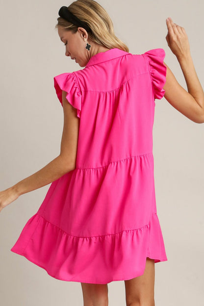 Pink Full Size Ruffle Cap Sleeve Dress Plus Size Elegant &amp; Timeless Classic Design Dress