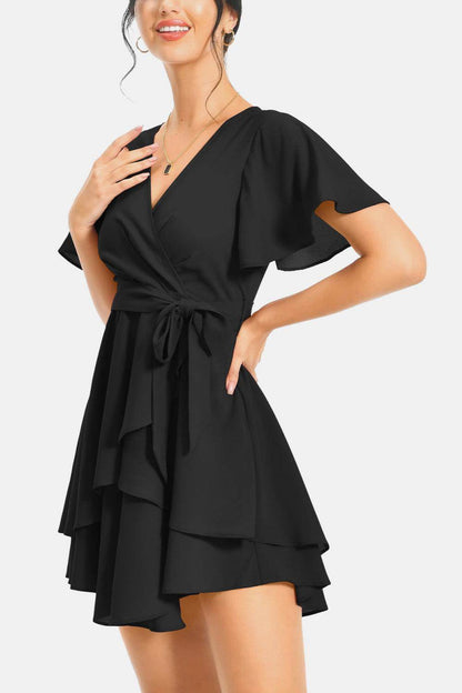 Surplice Neck Flutter Sleeve Dress for Chic Summer Style
