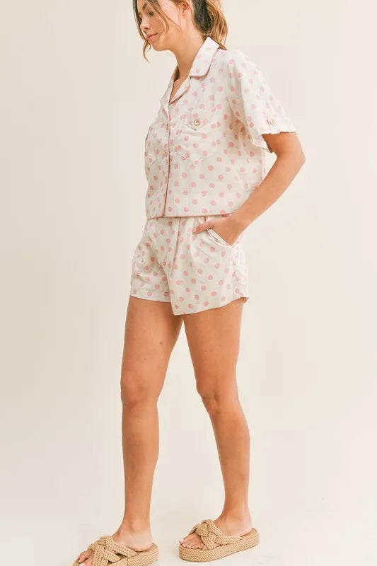 MABLE Polka Dot Collar Crop Top and Short Lounge Set