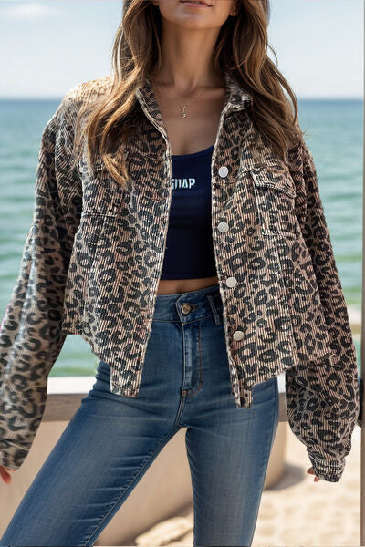Lightweight Leopard Button Down Long Sleeve Jacket Bold &amp; Trendy Luxury Print Outerwear