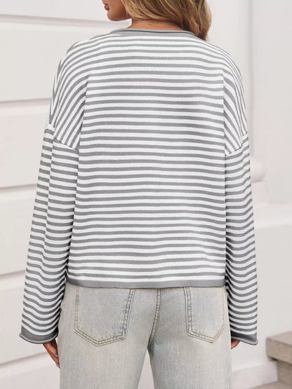 Striped Button-Up Cardigan