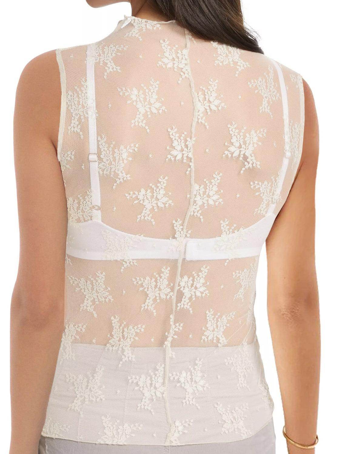 Lace Mock Neck Top for Women in Sheer Polyester Style