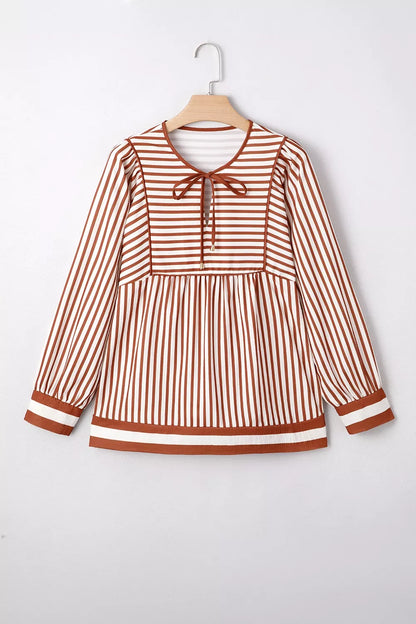 Stripe Babydoll Long Sleeve Blouse