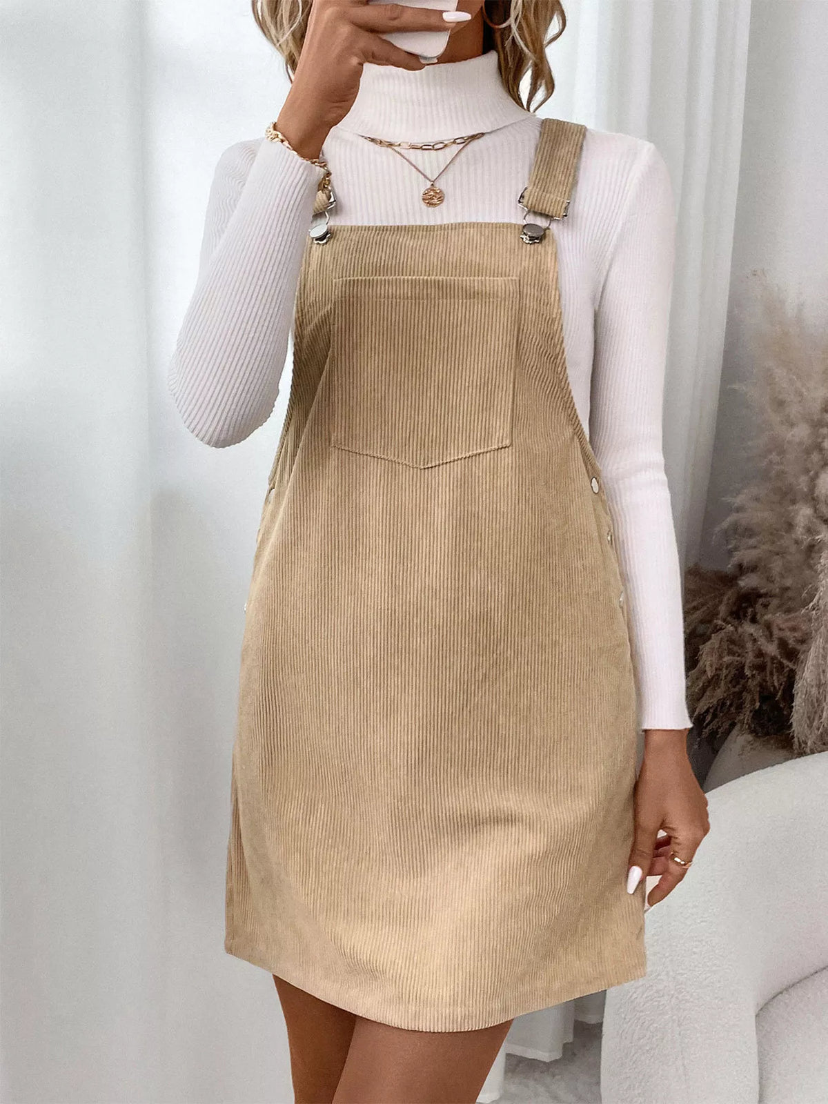 Casual Corduroy Overall Dress