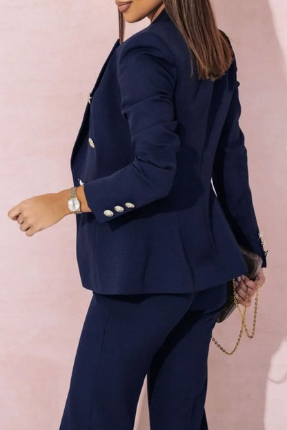 Full Size Lapel Collar Long Sleeve Blazer and Pants Set Plus Size
