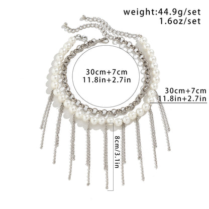 Pearl Tassel Fun Design Double-layer Retro Necklace Women&