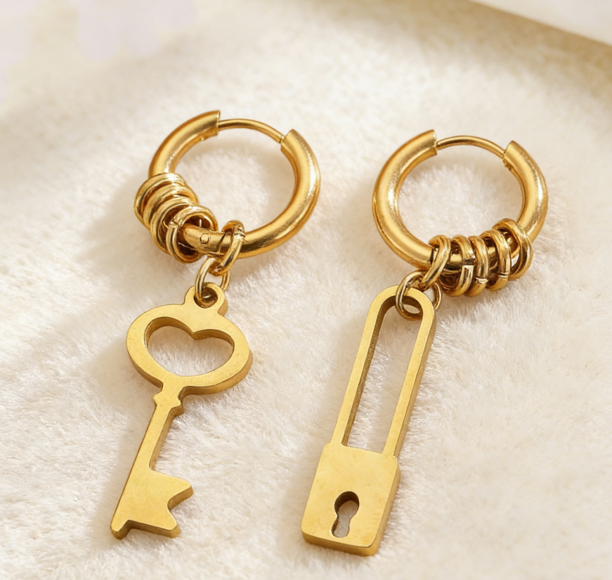 Key &amp; Lock Pendant Earrings Set