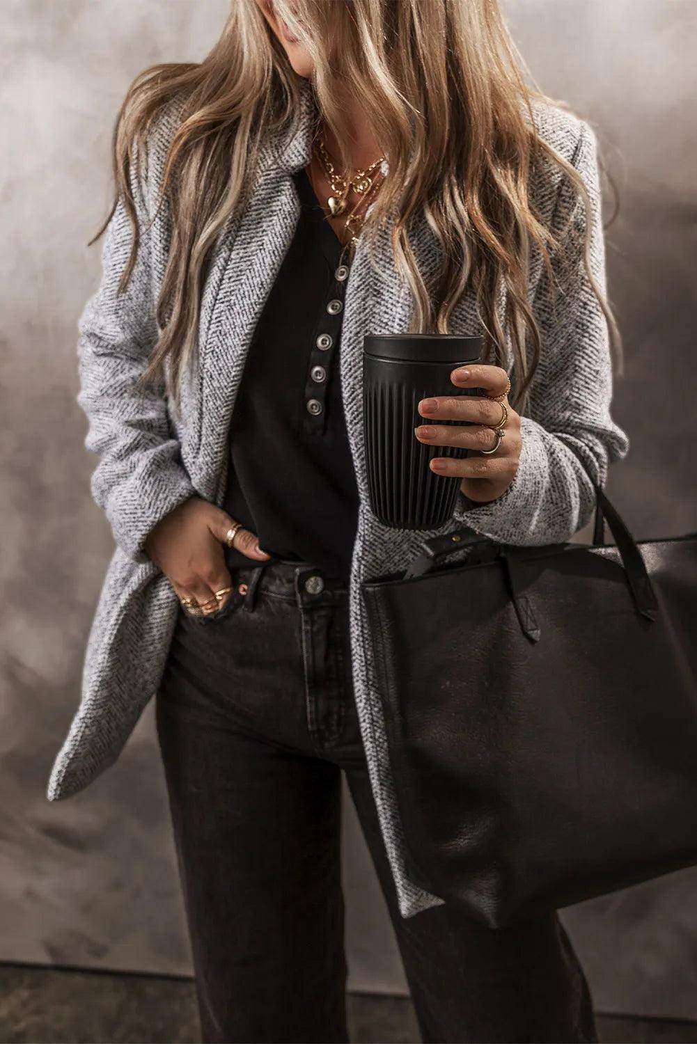 Open Front Long Sleeve Jacket for Women Casual Wear