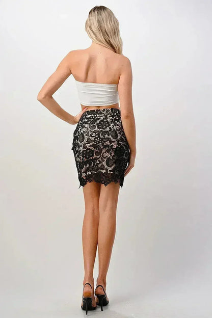 Floral Lace Mini Skirt - Black High-Waisted Style | Femstylo