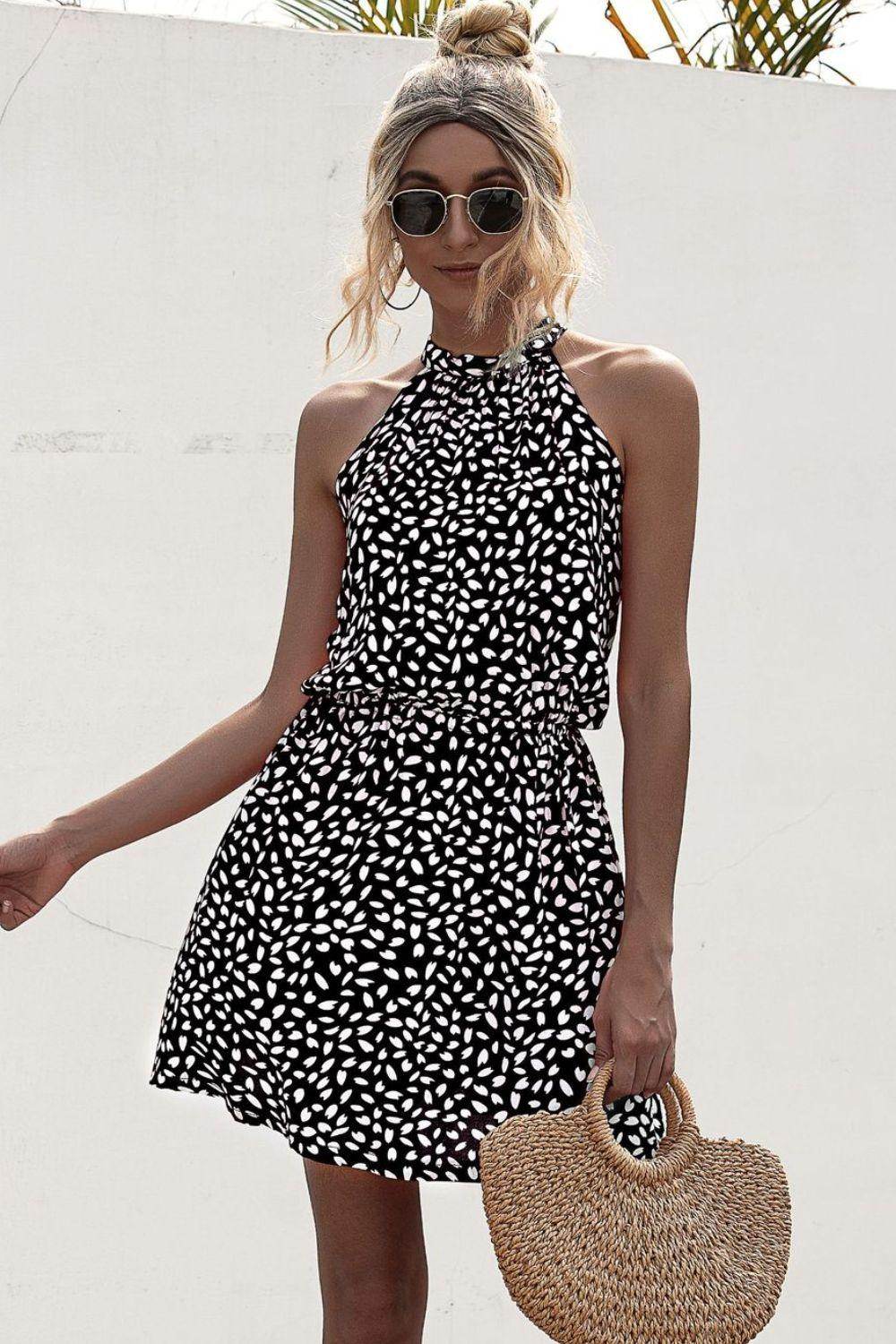 Stylish Printed Grecian Neck Mini Dress for Women