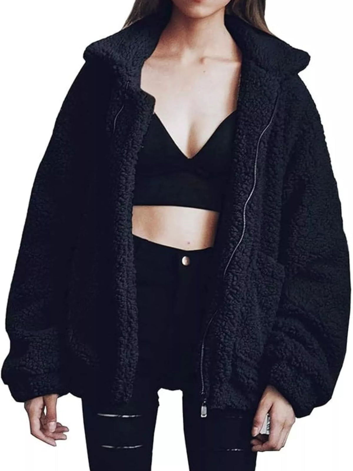 Full Size Cozy Fleece Zip Up Jacket Plus Size