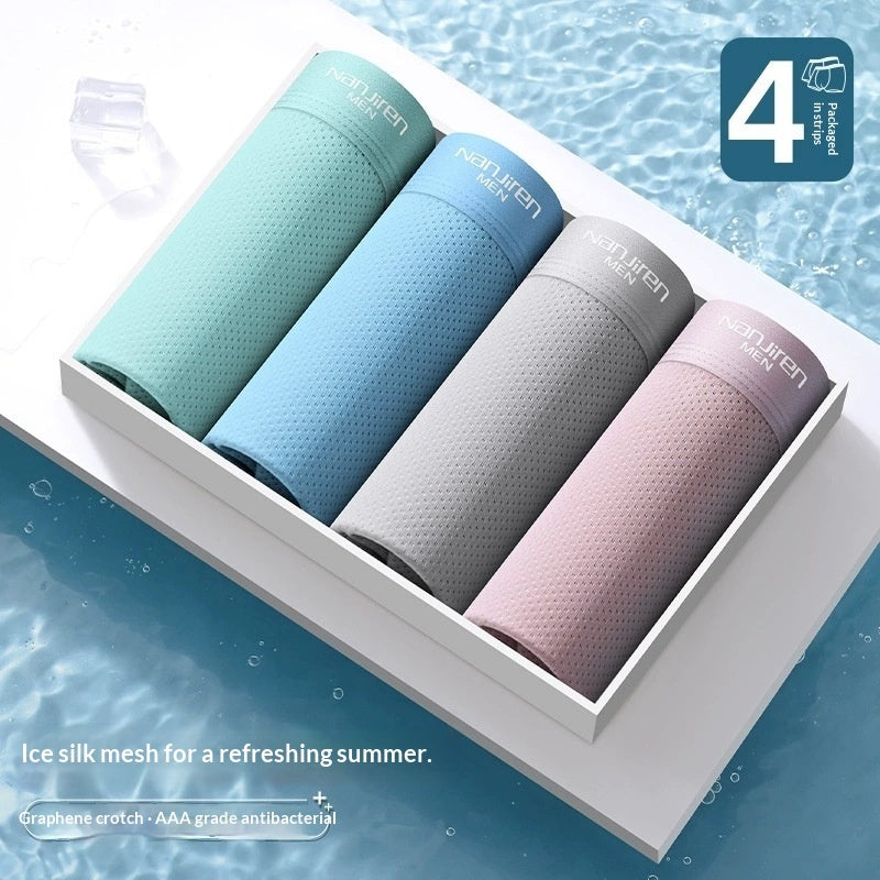 Ice Silk Mesh Summer Youth Sports Comfortable Breathable Boxer Briefs For Men