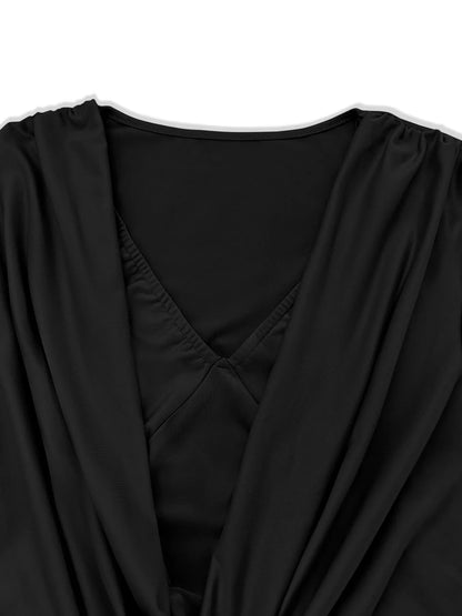 Draped V-Neck Long Sleeve Bodycon Mini Dress