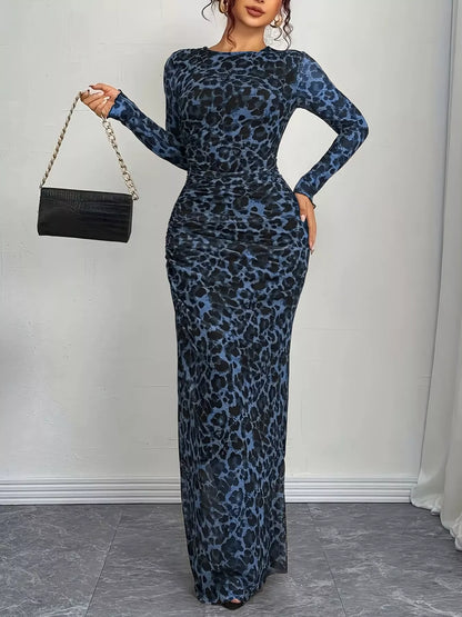Leopard Print Long Sleeve Maxi Dress