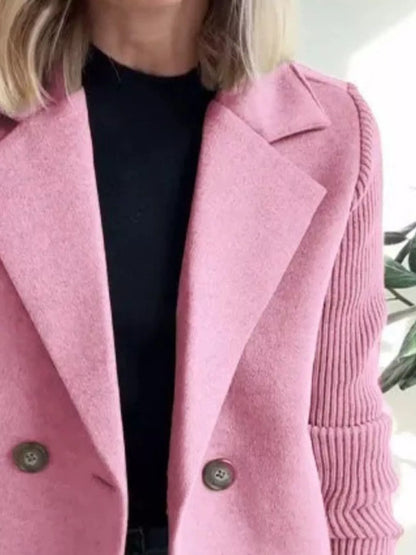 Full Size Knit Sleeve Double-Breasted Outerwear Plus Size