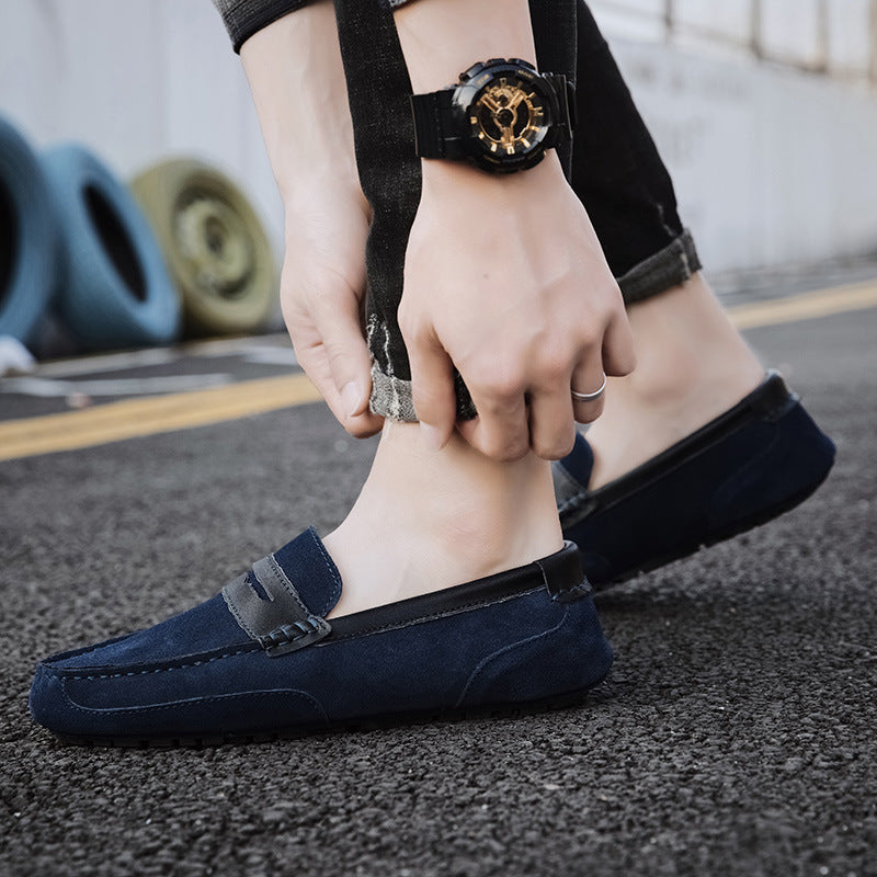 New Color-block Edging Slip On Loafer For Men Versatile Leather Shoes
