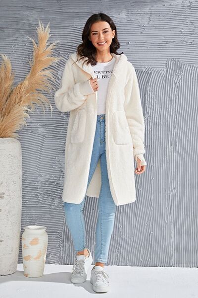 Red Double Take Full Size Hooded Teddy Bear Jacket with Thumbholes Ultra-Cozy &amp; Stylish Comfortable Outerwear
