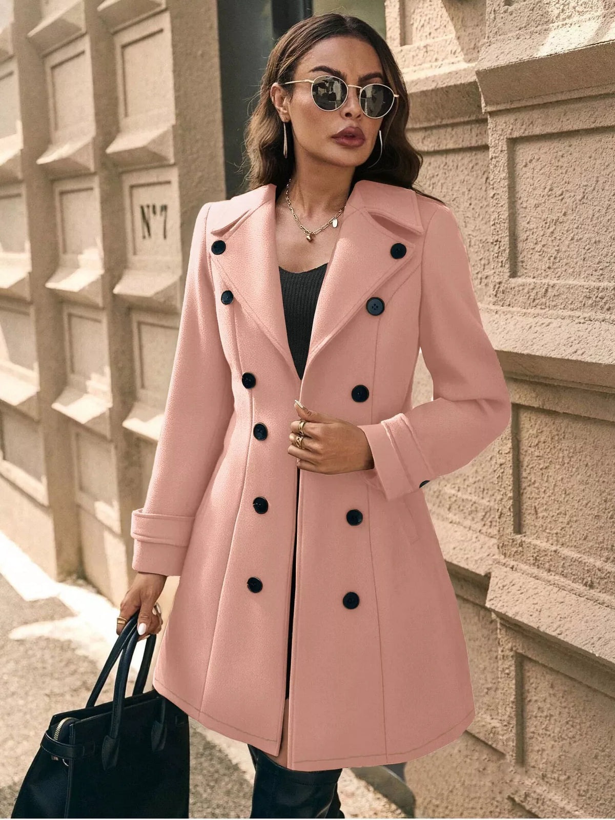 Double-Breasted Wool Blend Overcoat