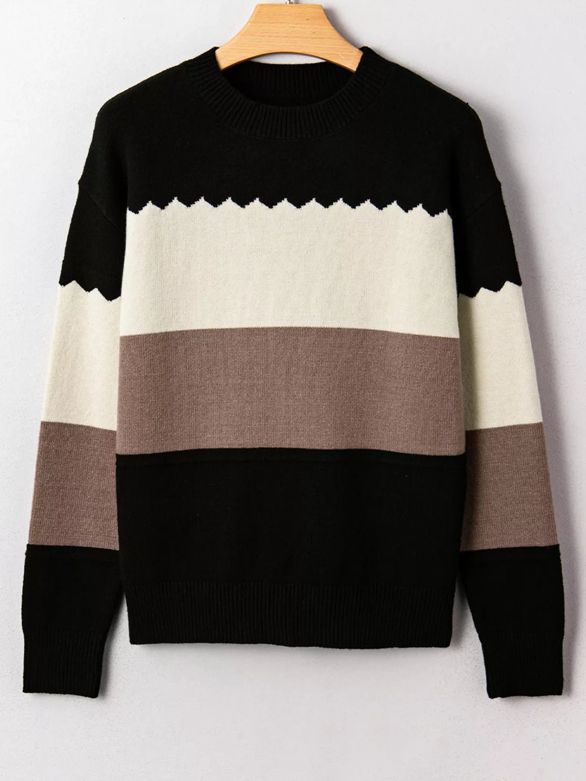 Color Block Crew Neck Drop Shoulder Sweater