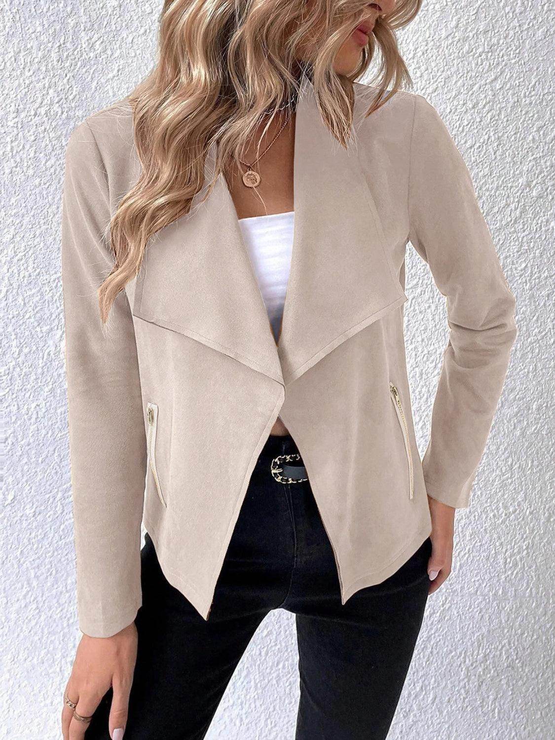 Collared Neck Long Sleeve Jacket for Everyday Wear