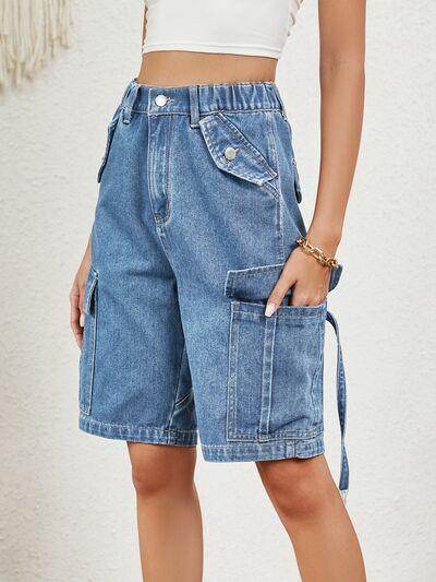 High Waist Denim Shorts with Pockets for Women