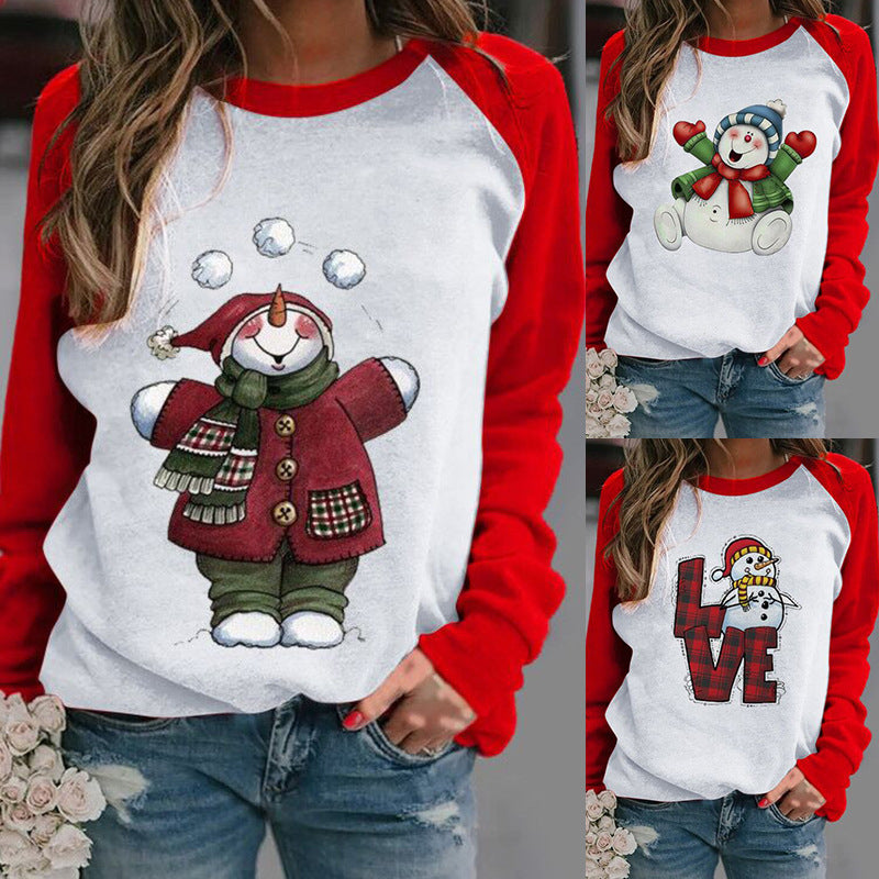 Christmas Top Printed Long Sleeve Women&