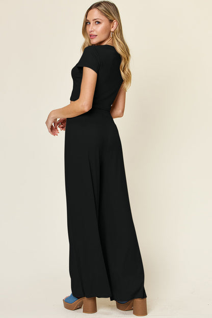 Slightly Stretchy Round Neck Top &amp; Pants Set