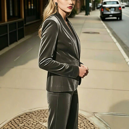 Womens Velvet Lapel Single-button Long-sleeve Blazer