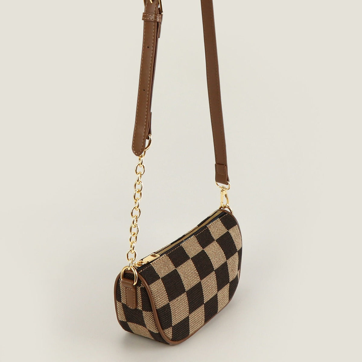 Small Crossbody Bag – Versatile Commute with Checkerboard Canvas, Compact Earphone Bag, Stylish 2-in-1 Chest Bag &amp; Fanny Pack for Everyday Use