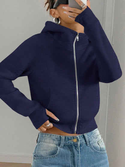 Solid-color Cropped Hooded Sweatshirt For Women