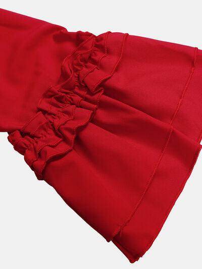 Frill Tie Neck Three-Quarter Sleeve Dress for Women