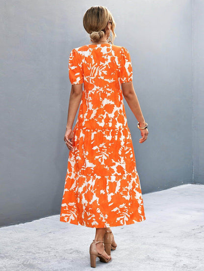 V-Neck Short Sleeve High Slit Midi Dress for Chic Style
