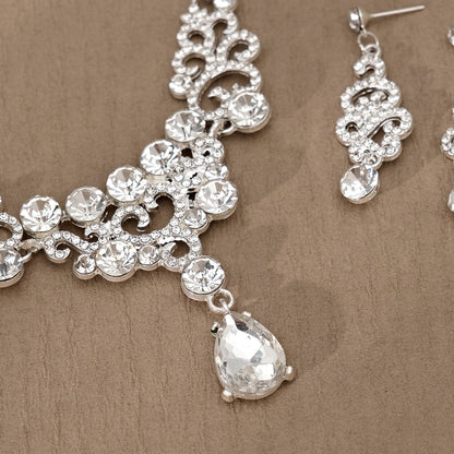 Rhinestone Pearl Earrings And Necklace Set Women