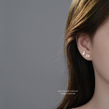 S999 Pure Silver Ghost Stud Earrings