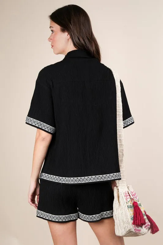 VERY J Crinkled Woven Shirt Top &amp; Shorts Set