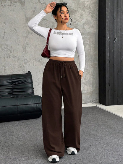 Full Size Drawstring Wide Leg Pants Plus Size