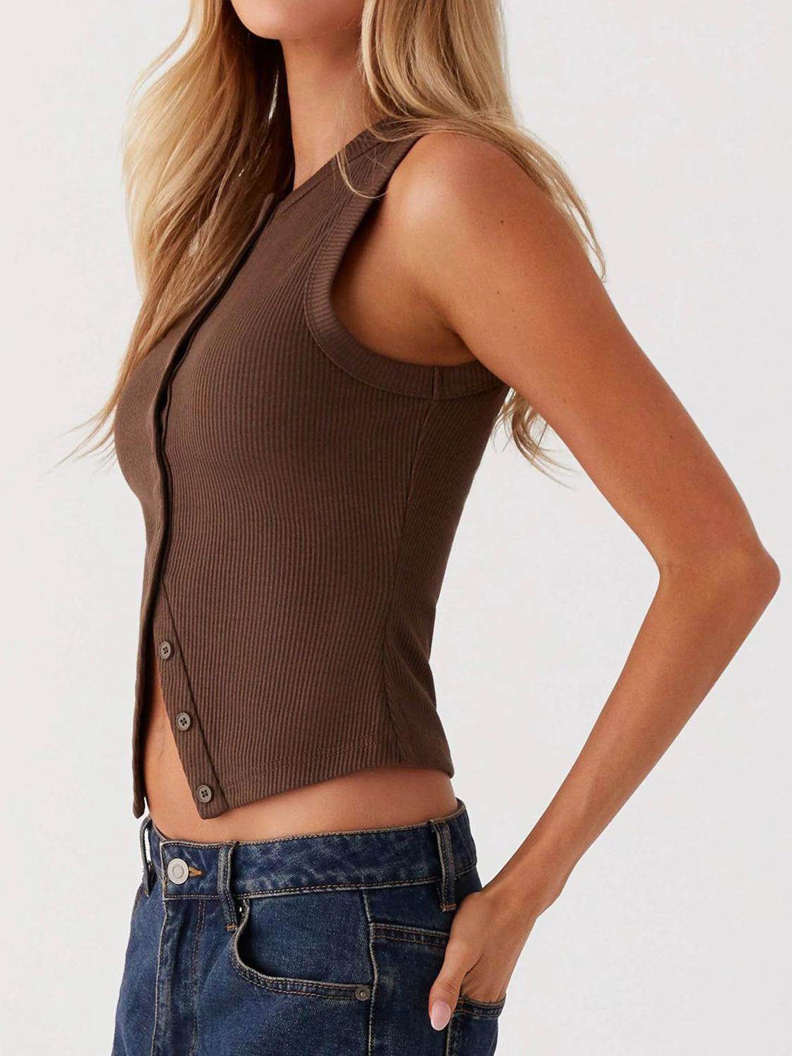 Lovelet Button Up Round Neck Tank for Stylish Comfort