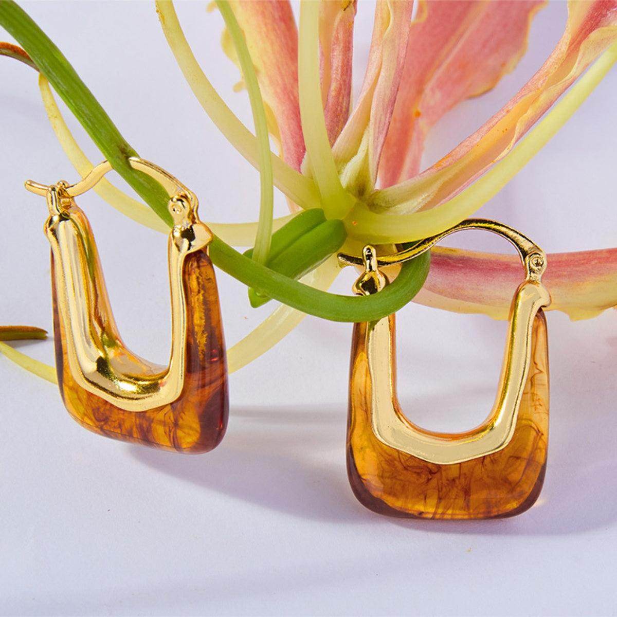 Resin Copper U Shape Earrings for Elegant Style 1 Pair
